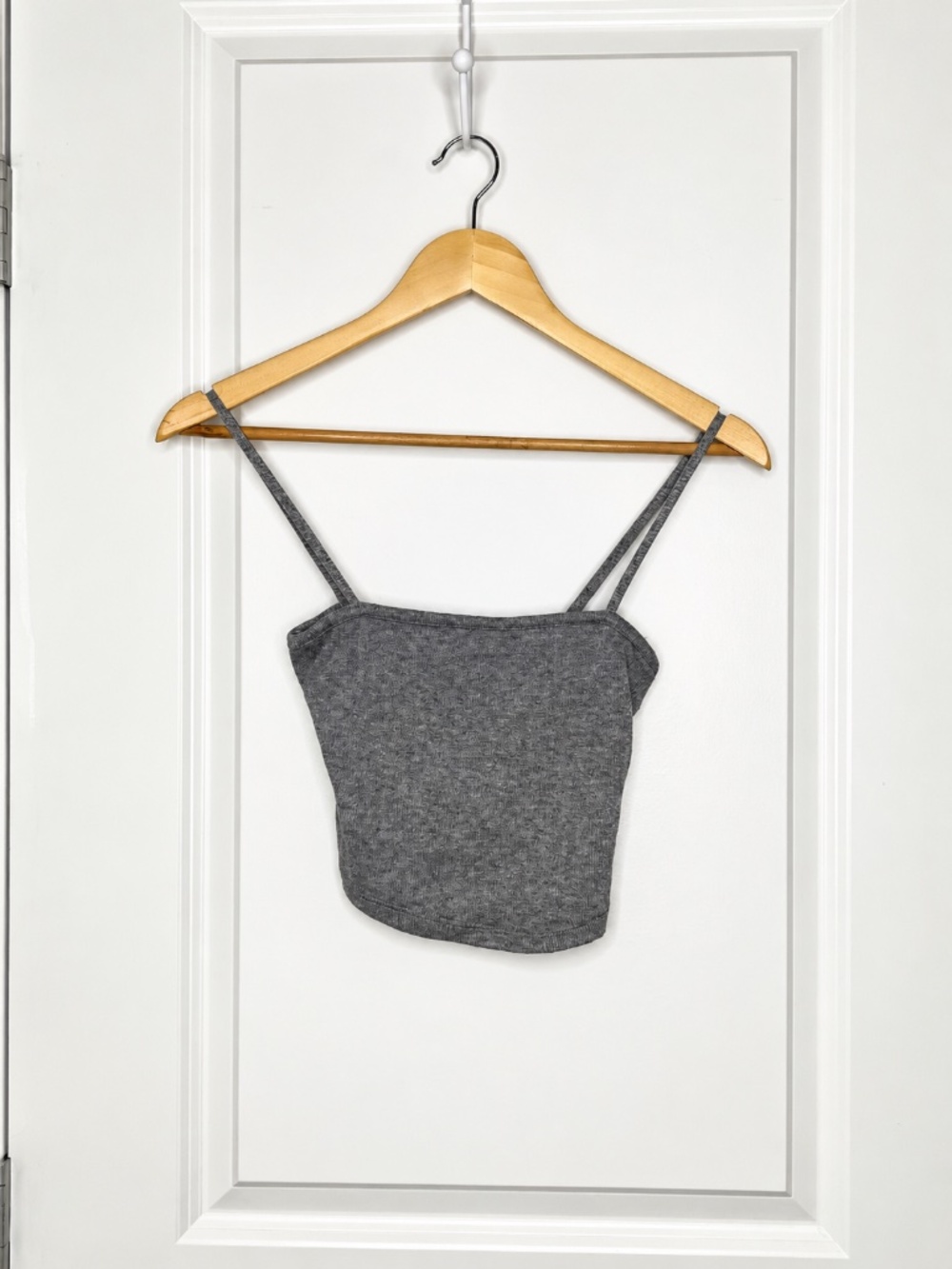 Zara Grey Knit Spaghetti Strap Crop Top – Size Small